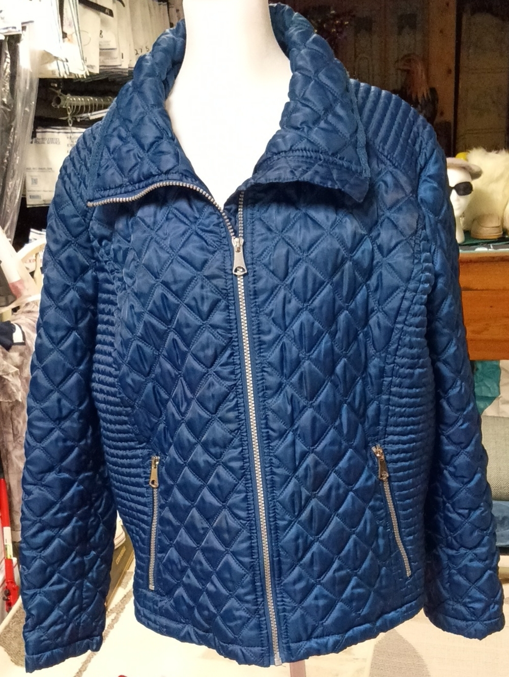 A299 Marc New York Quilted Navy Blue Zip-Front Puffer Jacket